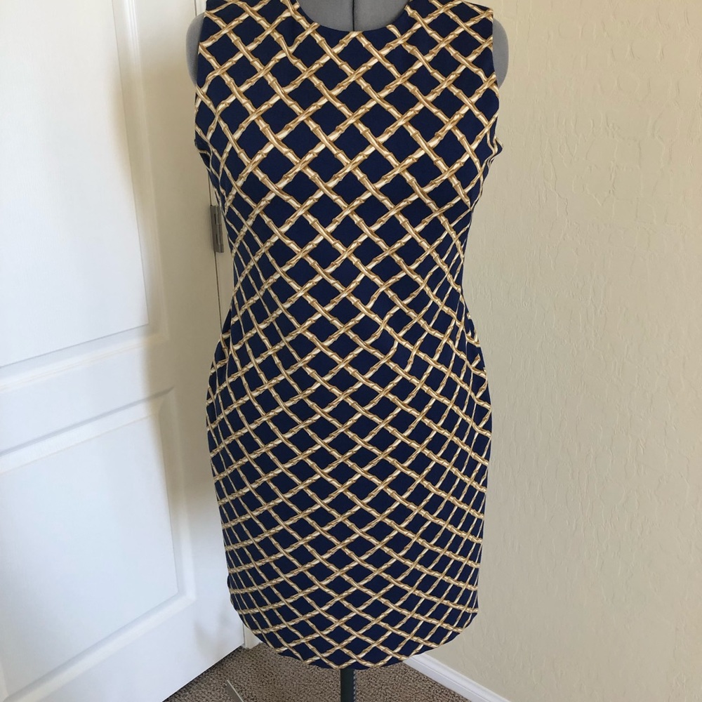 Dress, navy blue with bamboo print